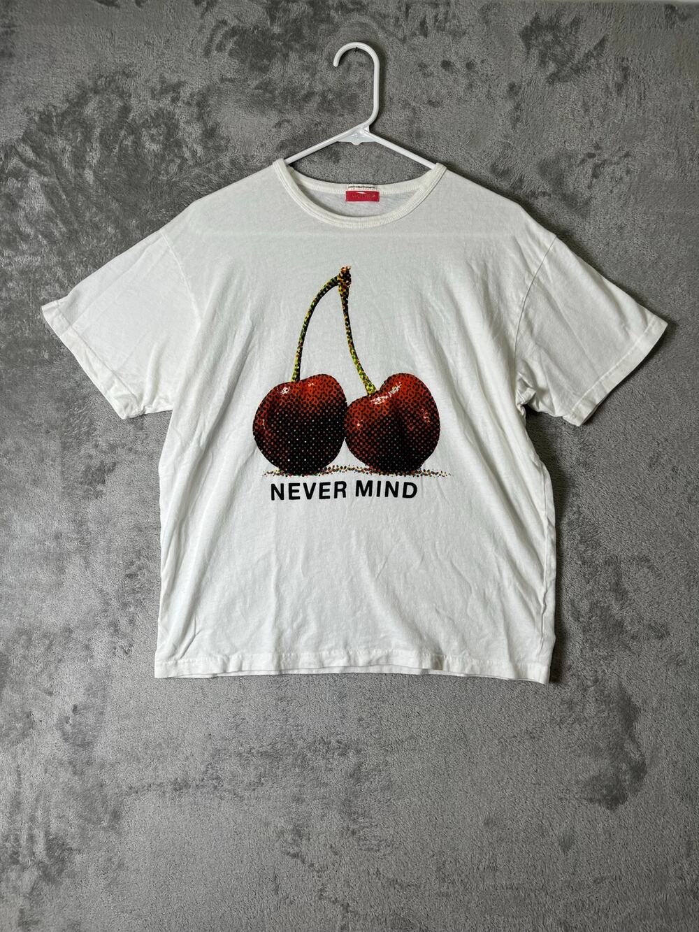 MOTHER The Sleep Over Tee XS White Cherry Graphic Never Mind Short Sleeve TShirt